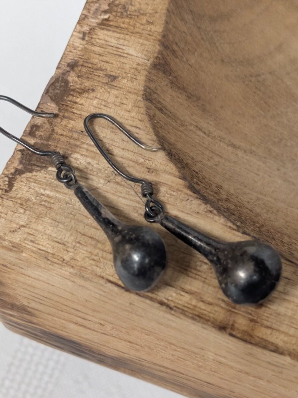 Vintage Sterling Silver 925 Patination Drop Earrings Petite